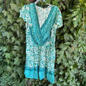 Green aqua turquoise cream hippie floral dress